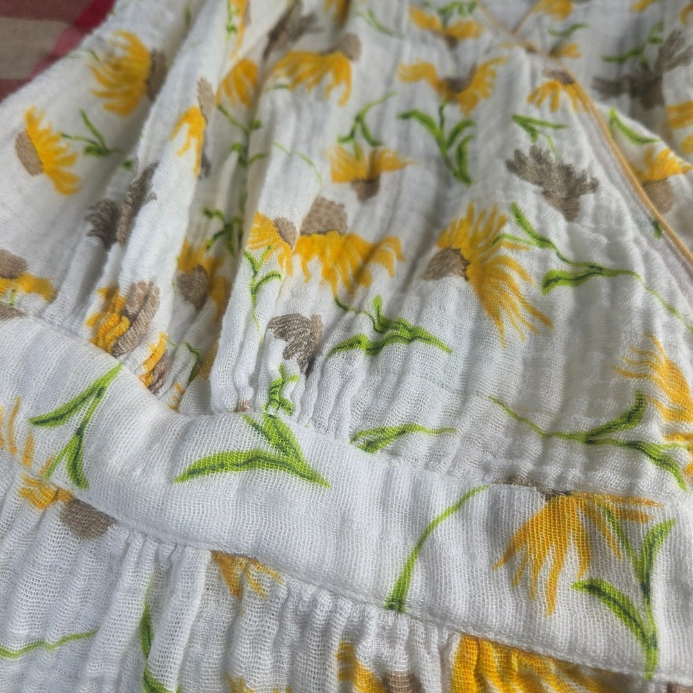 Cottagecore Yellow Floral Cotton Gauze Smocked Wrap Maternity Nursing Dress Midi - Picture 6 of 6